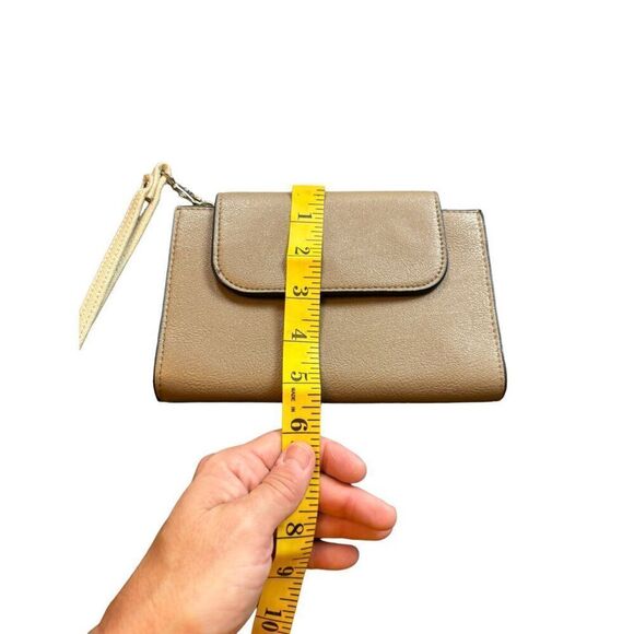 Tan Faux Leather Wristlet Wallet With Polka Dot Interior & Zipper Pocket - Picture 9 of 9